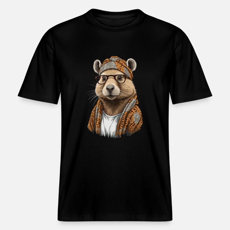 Drôle Capymama Capybara Mère Design -  T-shirt unisexe RELAXED FIT en coton bio - noir