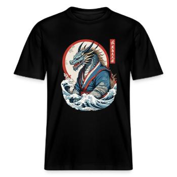 Dragon Anime Fan Style Japonais Vintage -  T-shirt unisexe RELAXED FIT en coton bio - noir - Devant - Alina (178cm) & Michal (187cm)
