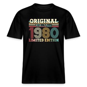 Original 1980's Vintage Années 1980 Anniversaire 1980's -  T-shirt unisexe RELAXED FIT en coton bio - noir - Devant - Alina (178cm) & Michal (187cm)