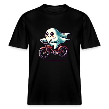 Vélo Ghost Spooky Season Outfit -  T-shirt unisexe RELAXED FIT en coton bio - noir - Devant - Alina (178cm) & Michal (187cm)