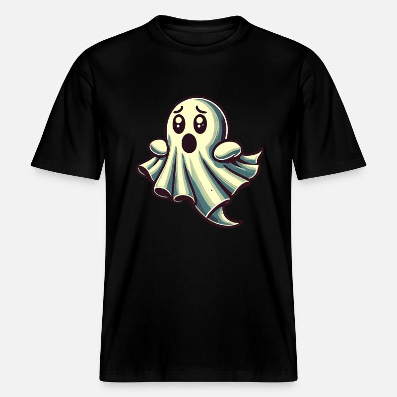 Scared Ghost Funny Ghost Design - RELAXED FIT Unisex Organic T-Shirt - black