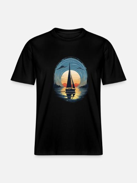 Sunset Sailboat Adventure Sea - RELAXED FIT Unisex Organic T-Shirt - black