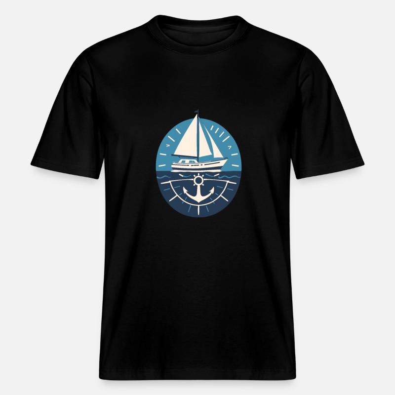 äSegelboot Mit Anker Und Meer -  RELAXED FIT Unisex Organic T-Shirt - Schwarz