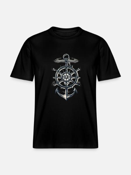 Maritime Compass Anchor Symbol - RELAXED FIT Unisex Organic T-Shirt - black