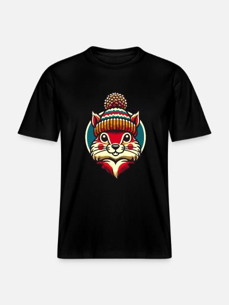 Merry Christmas Squirrel Winter Hat - RELAXED FIT Unisex Organic T-Shirt - black