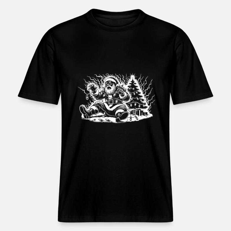 Weihnachtsmann Stromschlag Am Baum -  RELAXED FIT Unisex Organic T-Shirt - Schwarz