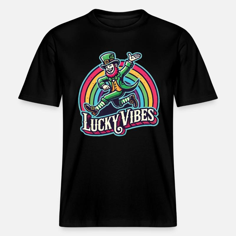 Saint-Patrick Lucky Vibes Arc-en-ciel - T-shirt unisexe RELAXED FIT en coton bio - noir