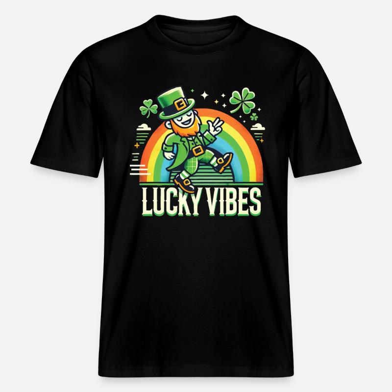 Saint-Patrick Happy Vibes Arc-en-ciel - T-shirt unisexe RELAXED FIT en coton bio - noir