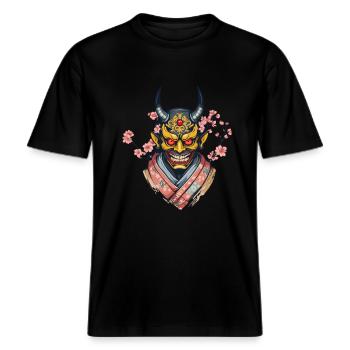 Oni Démons Masque Démon Japonais Culture Yokai -  T-shirt unisexe RELAXED FIT en coton bio - noir - Devant - Alina (178cm) & Michal (187cm)