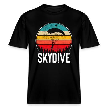 Parachutisme en parachute -  T-shirt unisexe RELAXED FIT en coton bio - noir - Devant - Alina (178cm) & Michal (187cm)