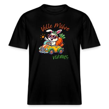 Volle Möhre voraus Hase im Auto -  RELAXED FIT Unisex Organic T-Shirt - Schwarz - Vorne - Alina (178cm) & Michal (187cm)