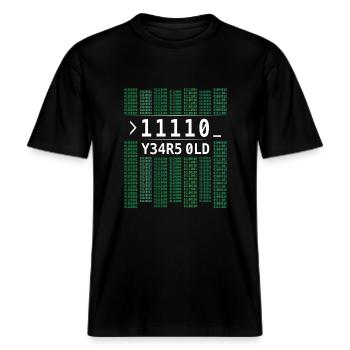 11110 JAHRE ALT COMPUTER BINÄRCODE 30. GEBURTSTAG -  RELAXED FIT Unisex Organic T-Shirt - Schwarz - Vorne - Alina (178cm) & Michal (187cm)