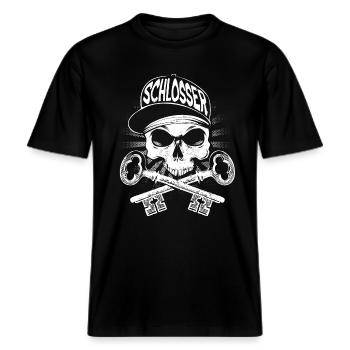 Schlosser -  RELAXED FIT Unisex Organic T-Shirt - Schwarz - Vorne - Alina (178cm) & Michal (187cm)