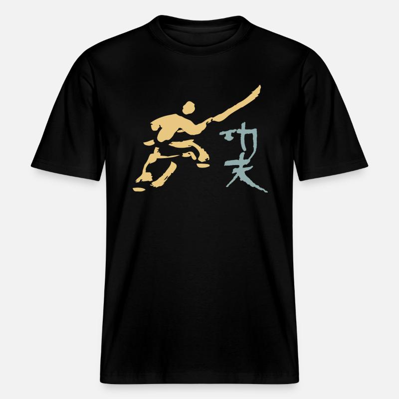 Kungfu - Shaolin Mönch mit Hellbarde -  RELAXED FIT Unisex Organic T-Shirt - Schwarz