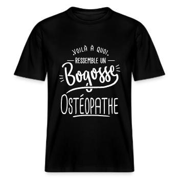 bogosse Ostéopathe cadeau humour Ostéopathie ostéo -  T-shirt unisexe RELAXED FIT en coton bio - noir - Devant - Alina (178cm) & Michal (187cm)