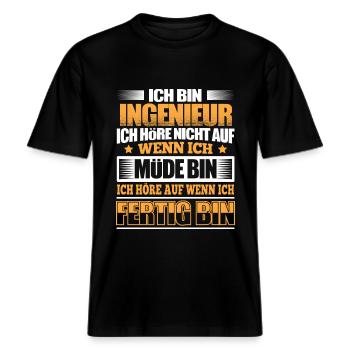INGENIEUR - Der Fertigsteller -  RELAXED FIT Unisex Organic T-Shirt - Schwarz - Vorne - Alina (178cm) & Michal (187cm)