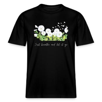 Löwenzahn - atme einfach und lass es los -  RELAXED FIT Unisex Organic T-Shirt - Schwarz - Vorne - Alina (178cm) & Michal (187cm)