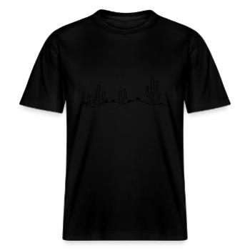 visage rire heureux désert doux mignon petit cactu -  T-shirt unisexe RELAXED FIT en coton bio - noir - Devant - Alina (178cm) & Michal (187cm)