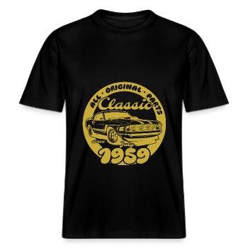 66th Birthday - Classic Musclecar 07/1959 -  RELAXED FIT Unisex Organic T-Shirt - black - Front - Alina (178cm) & Michal (187cm)