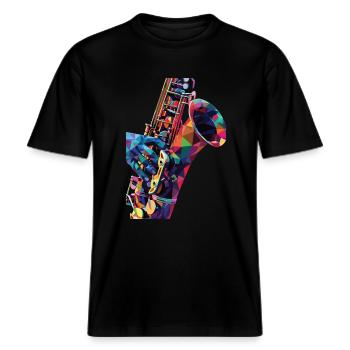 Saxophon -  RELAXED FIT Unisex Organic T-Shirt - Schwarz - Vorne - Alina (178cm) & Michal (187cm)