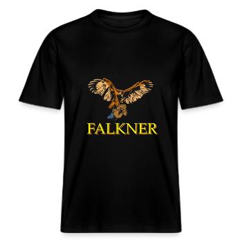 Falkner Falknerei Beizjagd Greifvogel Greif -  RELAXED FIT Unisex Organic T-Shirt - Schwarz - Vorne - Alina (178cm) & Michal (187cm)