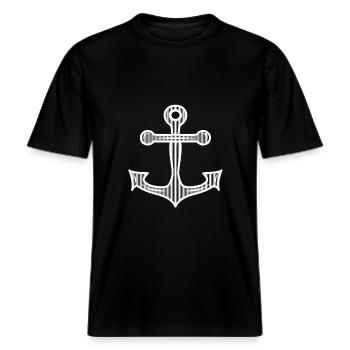 Anker Seefahrt Schifffahrt Seemann segeln Ahoi -  RELAXED FIT Unisex Organic T-Shirt - Schwarz - Vorne - Alina (178cm) & Michal (187cm)