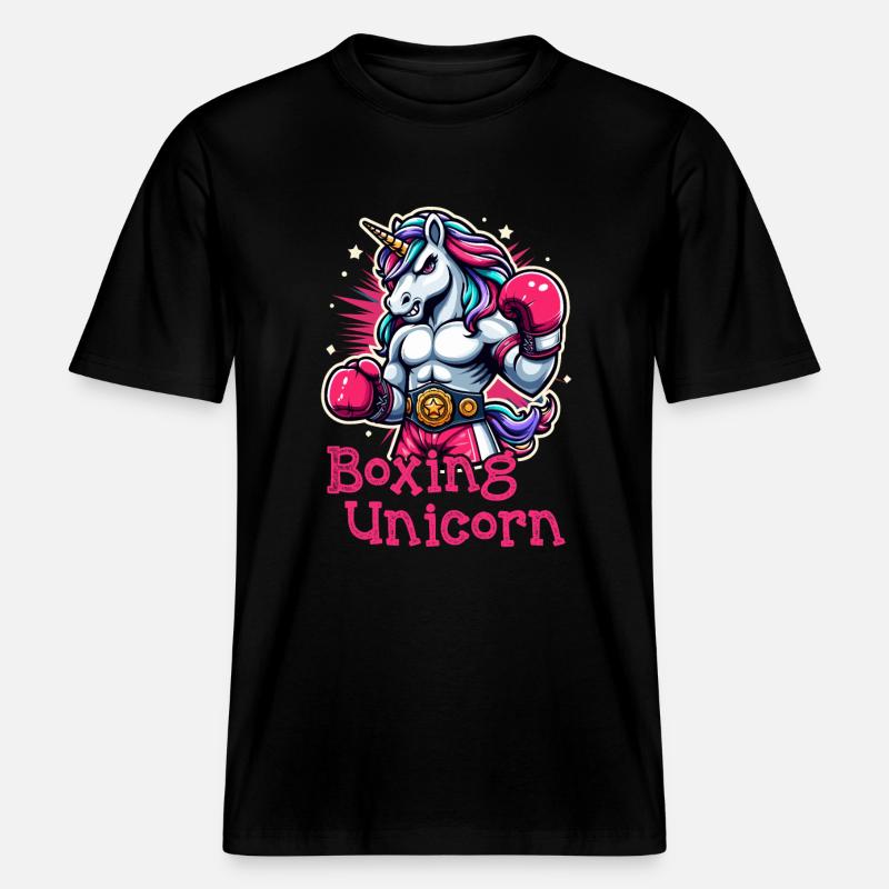 Boxen Einhorn -  RELAXED FIT Unisex Organic T-Shirt - Schwarz