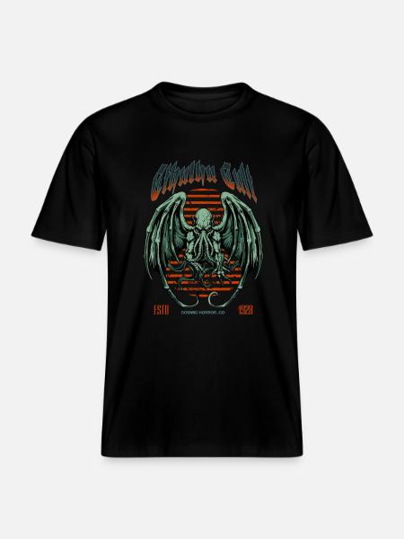 Zielony Kaiju - Kult Cthulhu Lovecraft Necronomicon - Ekologiczna koszulka Unisex RELAXED FIT - czarny