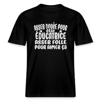 educatrice,educatrices,educatrices,enseignante -  T-shirt unisexe RELAXED FIT en coton bio - noir - Devant - Alina (178cm) & Michal (187cm)