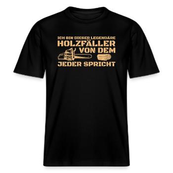 Förster Waldarbeiter Spruch Holzfäller -  RELAXED FIT Unisex Organic T-Shirt - Schwarz - Vorne - Alina (178cm) & Michal (187cm)