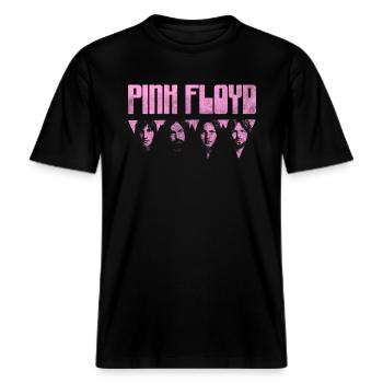 Pink Floyd Logo Pink -  RELAXED FIT Unisex Organic T-Shirt - black - Front - Alina (178cm) & Michal (187cm)