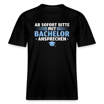 Bachelorprüfung bestanden Abschluss Bachelor -  RELAXED FIT Unisex Organic T-Shirt - Schwarz - Vorne - Alina (178cm) & Michal (187cm)
