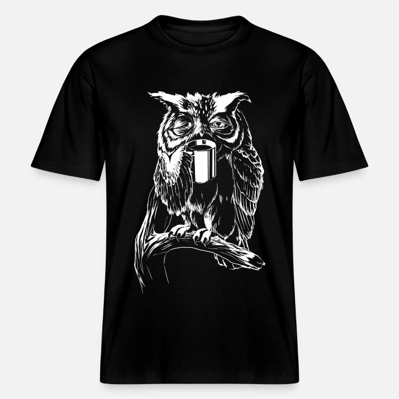 Kaffee- Eule -  RELAXED FIT Unisex Organic T-Shirt - Schwarz