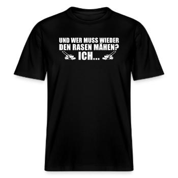 Rasen mähen Humor Hobbygärtner -  RELAXED FIT Unisex Organic T-Shirt - Schwarz - Vorne - Alina (178cm) & Michal (187cm)
