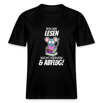 Lesen Buch Bücher Leser Geschenk -  RELAXED FIT Unisex Organic T-Shirt - Schwarz - Vorne - Alina (178cm) & Michal (187cm)