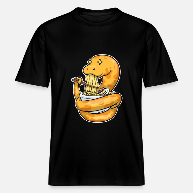 Königspython Isst Ramen -  RELAXED FIT Unisex Organic T-Shirt - Schwarz