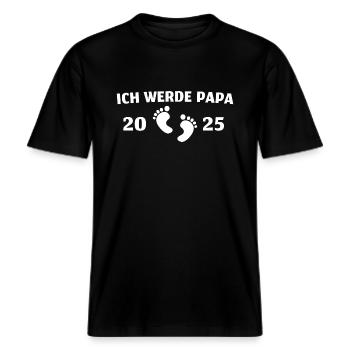 Frischgebackener Vater 2025 Werdender Papa -  RELAXED FIT Unisex Organic T-Shirt - Schwarz - Vorne - Alina (178cm) & Michal (187cm)