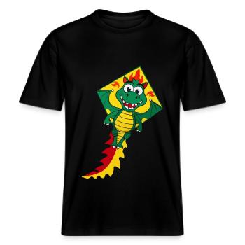 Cute Flying Kite -  RELAXED FIT Unisex Organic T-Shirt - black - Front - Alina (178cm) & Michal (187cm)