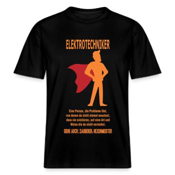 ELEKTROTECHNIKER -  RELAXED FIT Unisex Organic T-Shirt - Schwarz - Vorne - Alina (178cm) & Michal (187cm)