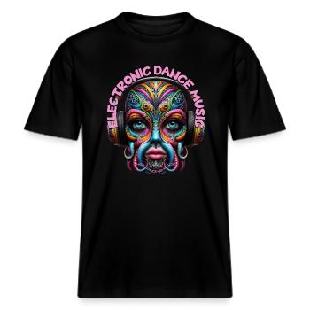 ELECTRONIC DANCE MUSIC -Cute Creature & Headphones -  RELAXED FIT Unisex Organic T-Shirt - black - Front - Alina (178cm) & Michal (187cm)