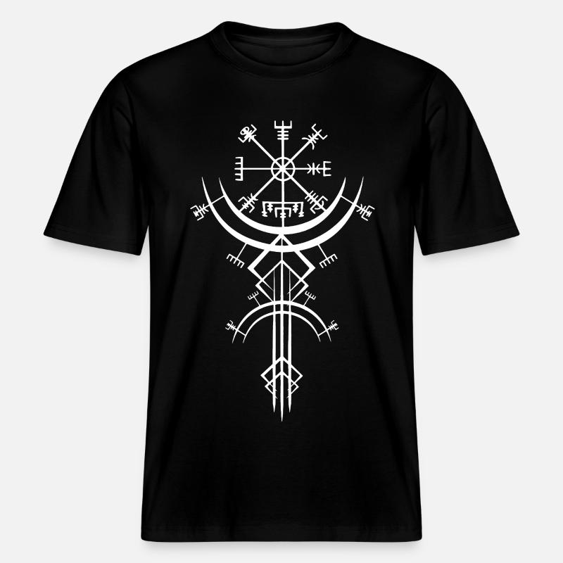 Weißes Symbol eines Wikinger-Kompasses - RELAXED FIT Unisex Organic T-Shirt - Schwarz