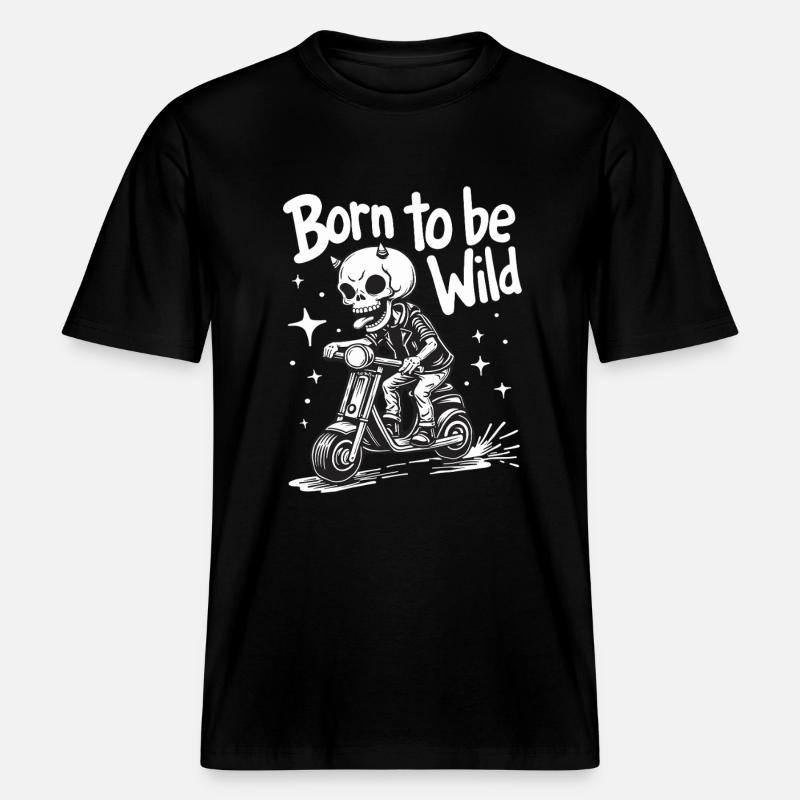 Skull Devil on Scooter -  RELAXED FIT Unisex Organic T-Shirt - black