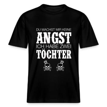 MUTTER VATER VON TÖCHTERN MOM DAD SPRÜCHE GESCHENK -  RELAXED FIT Unisex Organic T-Shirt - Schwarz - Vorne - Alina (178cm) & Michal (187cm)