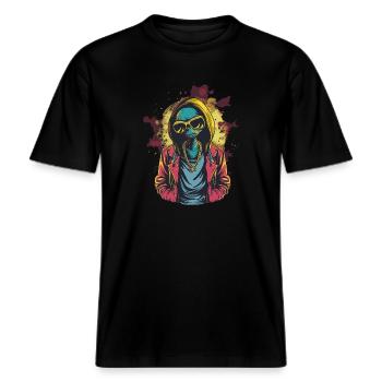 Cooles Alien -  RELAXED FIT Unisex Organic T-Shirt - Schwarz - Vorne - Alina (178cm) & Michal (187cm)