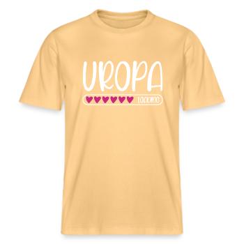 Uropa loading -  RELAXED FIT Unisex Organic T-Shirt - Hellgelb - Vorne - Alina (178cm) & Michal (187cm)