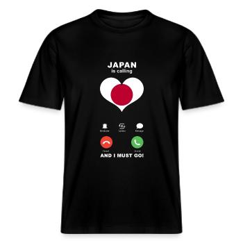 Japan is calling Japan Heart Souvenir -  RELAXED FIT Unisex Organic T-Shirt - black - Front - Alina (178cm) & Michal (187cm)