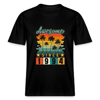 1994 Born Birthday Year of birth vintage -  RELAXED FIT Unisex Organic T-Shirt - black - Front - Alina (178cm) & Michal (187cm)