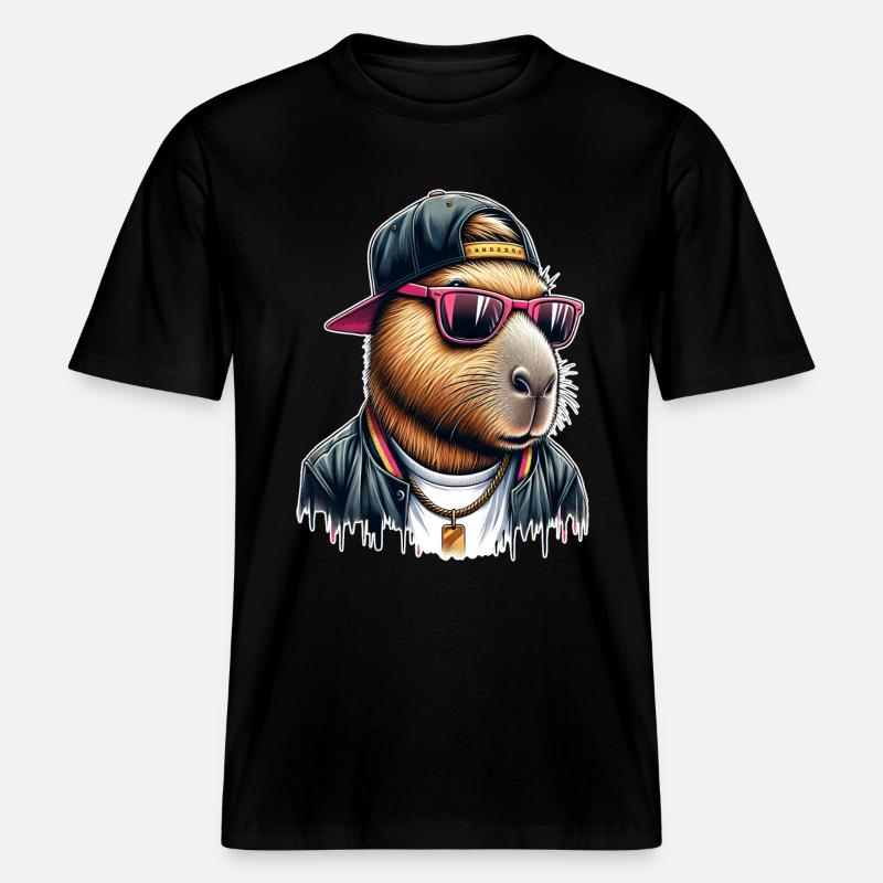 Capybara Cap Sonnebrille Cool -  RELAXED FIT Unisex Organic T-Shirt - Schwarz