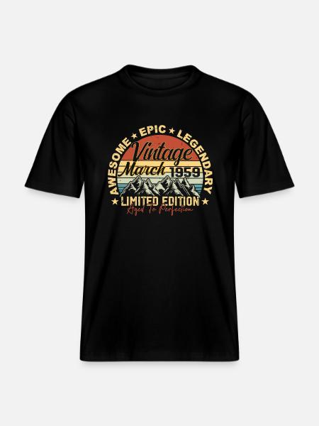 March 1959 Anniversary, Birthday Gift March 1959 -  RELAXED FIT Unisex Organic T-Shirt - black