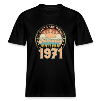 Februar 1971. Februar 1971 Geburtstagsgeschenk. -  RELAXED FIT Unisex Organic T-Shirt - Schwarz - Vorne - Alina (178cm) & Michal (187cm)